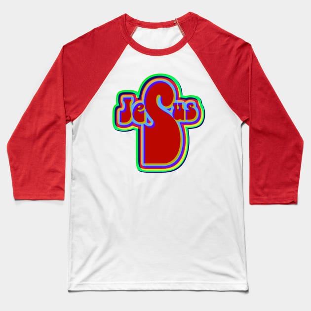 Jesus Cross Glitch Baseball T-Shirt by AlondraHanley